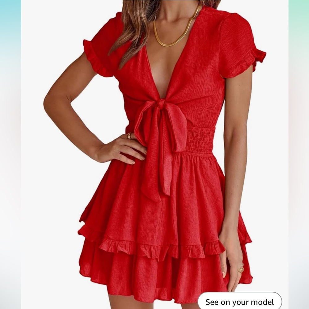 💋Red bow Mini Dress - Picture 6 of 7